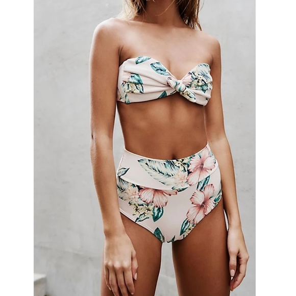 Last S! Floral Tie Back Highwaisted Bikini Set - Picture 2 of 8